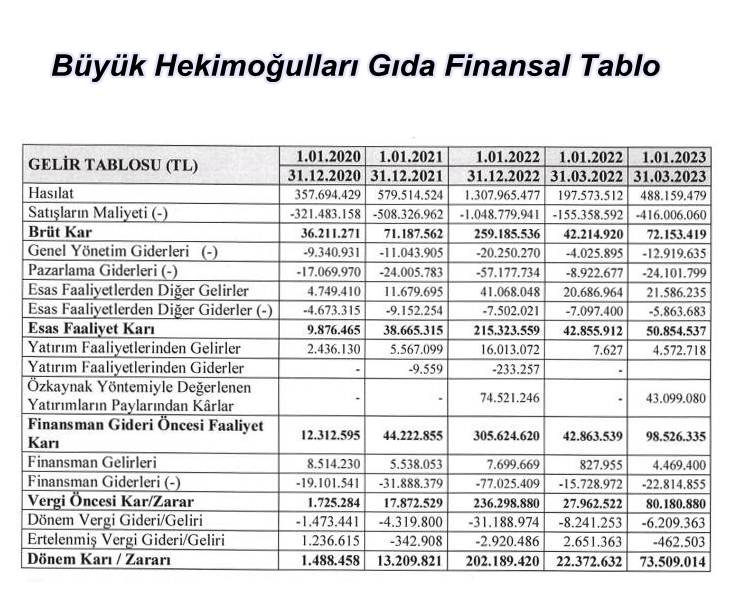 Büyük Hekimoğulları Gıda Finansal Durum ve Bilanço
