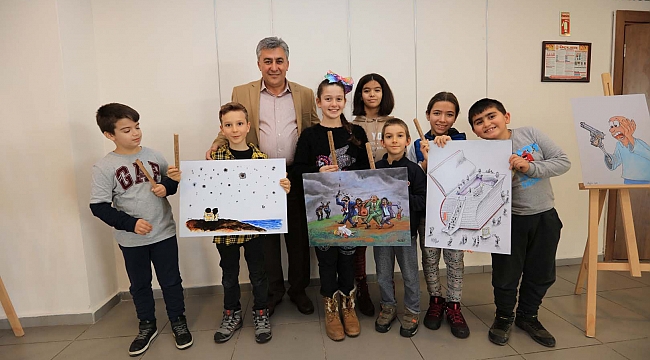 Güzelbahçe’de silahsızlanmaya karşı karikatür sergisi