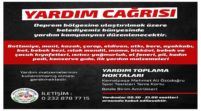 Kemalpaşa Belediyesi, depremzedelere yardımı başlattı