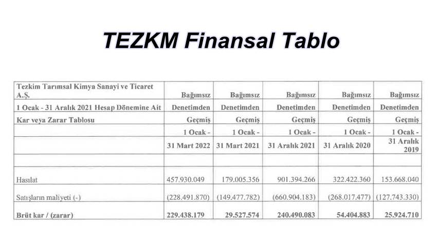 Tezkim Kimya Finansal Durum