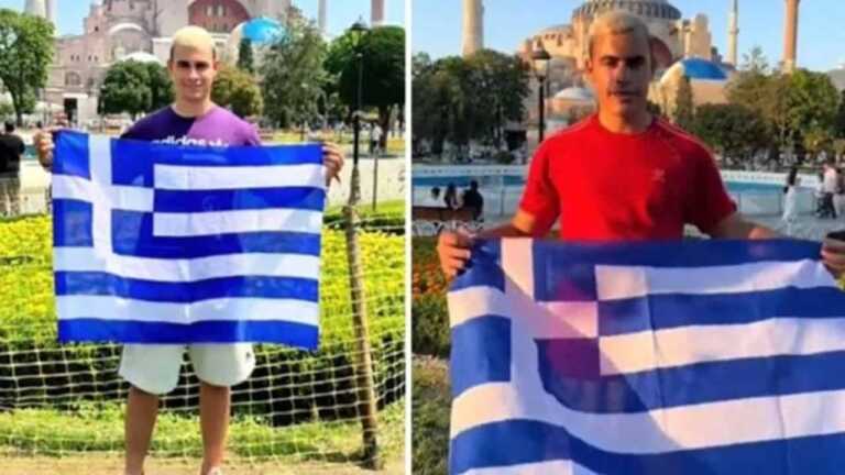 Yunan Sosyal Medya Fenomeni Ayasofya Önünde Yunan Bayrağı Açtı