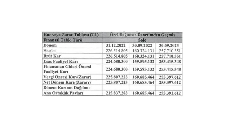 ZENGS Finansal Durum Kar / Zarar Tablosu